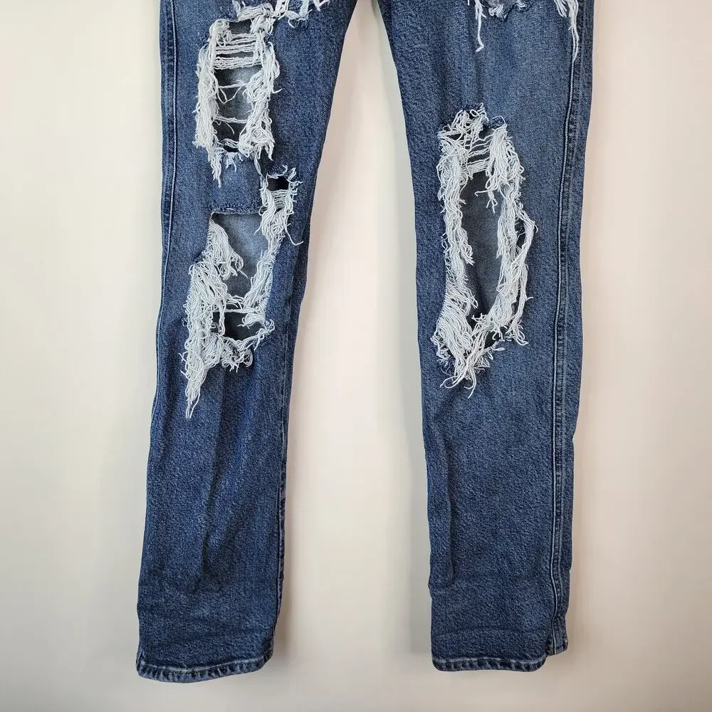 Agolde Pinch Waist High Rise Straight Jeans Size 24 Distressed Ripped Denim